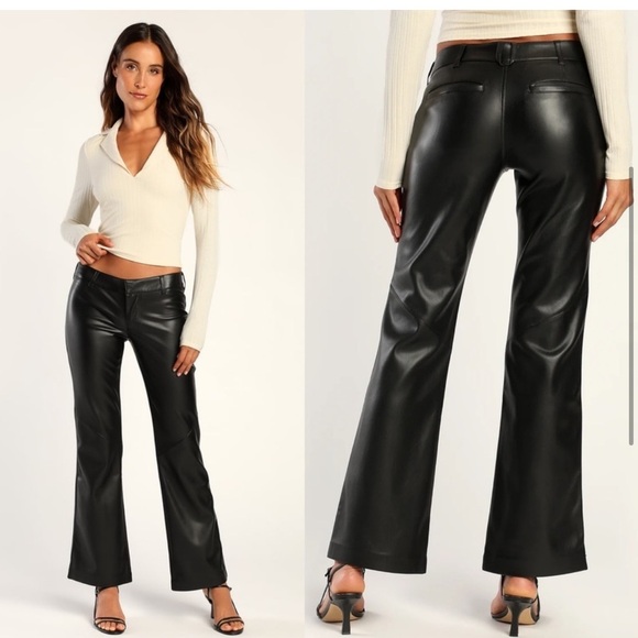 8. FREE PEOPLE Love Language Black Vegan Leather Low-Rise Pants - Picture 1 of 14